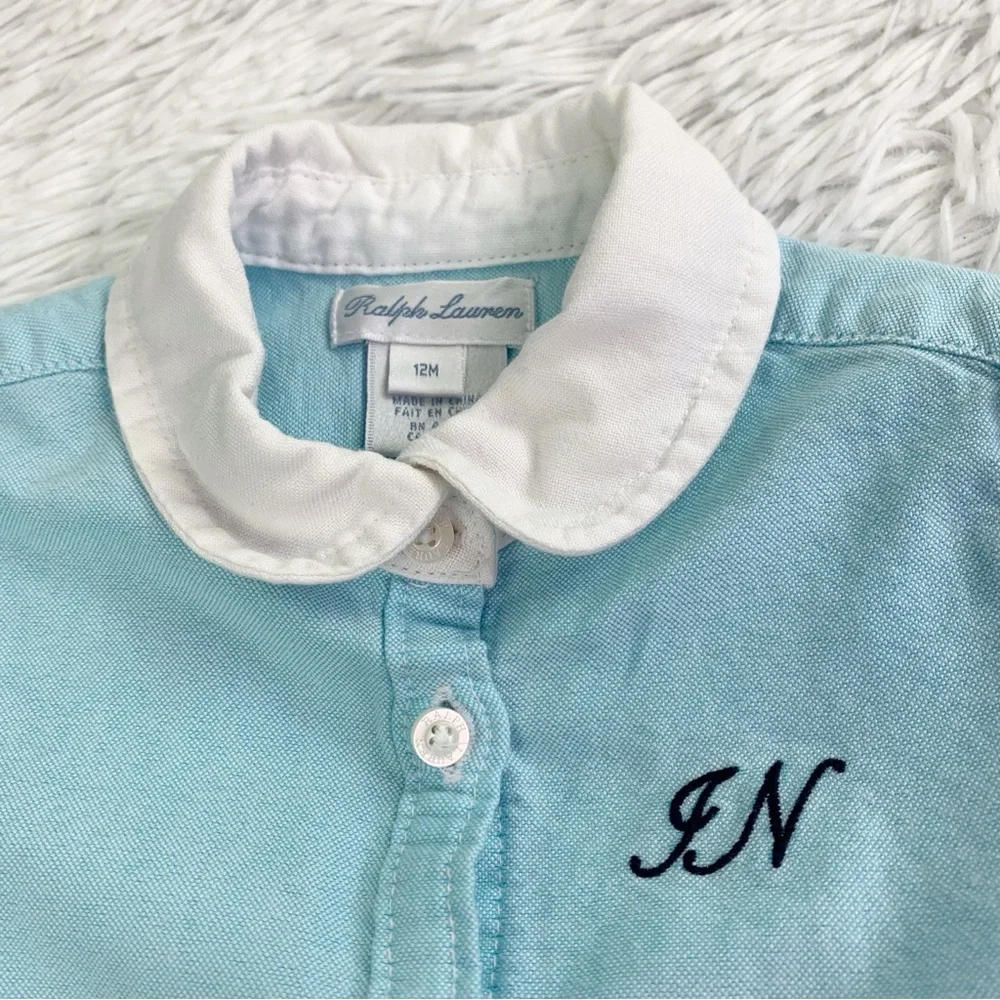 Ralph Lauren baby girl short‎ sleeve shirt dress contrast collar